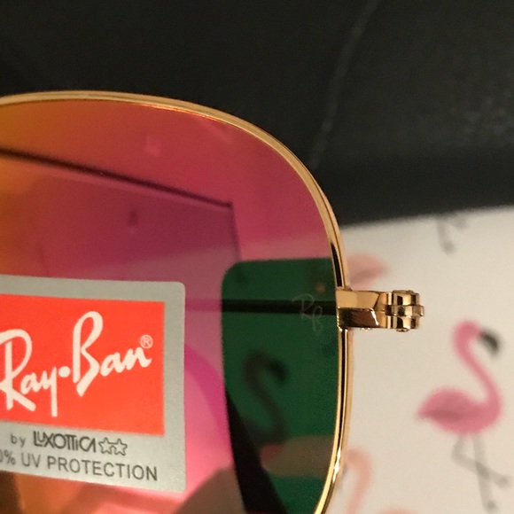 PINK ANS GOLD REFLECTIVE RAYBAN AVIATORS 58MM - Picture 5 of 5
